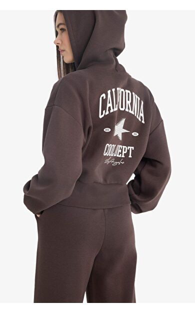 Coool Oversize Geniş Kalıp Kapüşonlu Sırt Baskılı Fermuarlı Sweatshirt