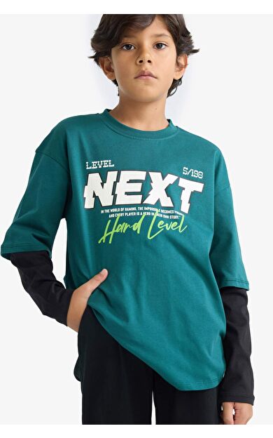 Erkek Çocuk Oversize Geniş Kalıp Bisiklet Yaka Uzun Kollu Tişört E9589A825AUGN155