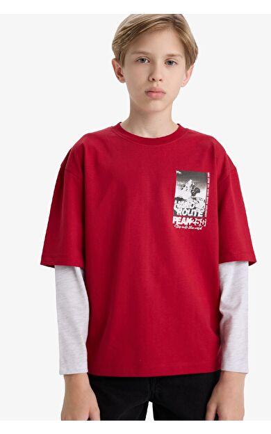 DeFacto Erkek Çocuk Oversize Geniş Kalıp Bisiklet Yaka Uzun Kollu Tişört E9591A825AUBR196