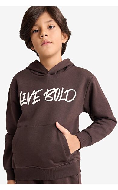 DeFacto Erkek Çocuk Kapüşonlu Baskılı İçi Yumuşak Tüylü Sweatshirt E9598A825AUBN116