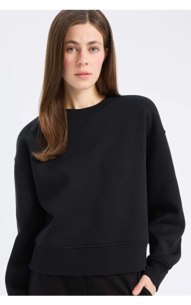 DeFacto Boxy Fit Basic Düz Kalın Sweatshirt Kumaşı Sweatshirt E9616AX25SPBK81