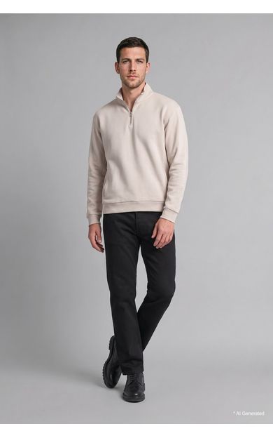 DeFacto Ultra Yumuşak Yumuşak Tuşe Fermuarlı Basic Sweatshirt Bej