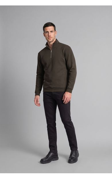 DeFacto Ultra Yumuşak Yumuşak Tuşe Fermuarlı Basic Sweatshirt Haki