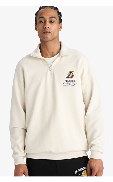 DeFacto NBA Los Angeles Lakers Oversize Geniş Kalıp Dik Yaka Jakarlı Sweatshirt