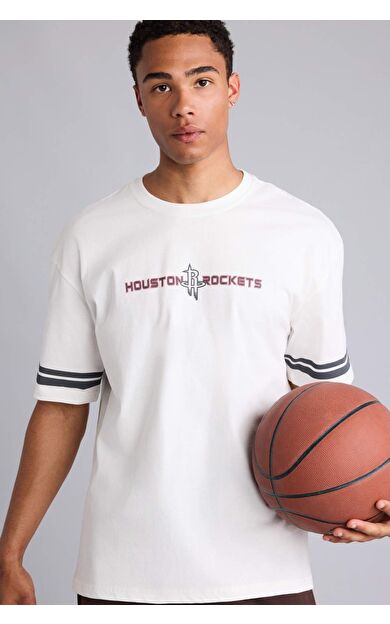 DeFacto NBA Houston Rockets Oversıze Bisiklet Yaka Kısa Kollu Tişört