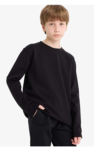 Erkek Çocuk Bisiklet Yaka Basic Düz Uzun Kollu Okul Tişörtü E9661A825AUBK81