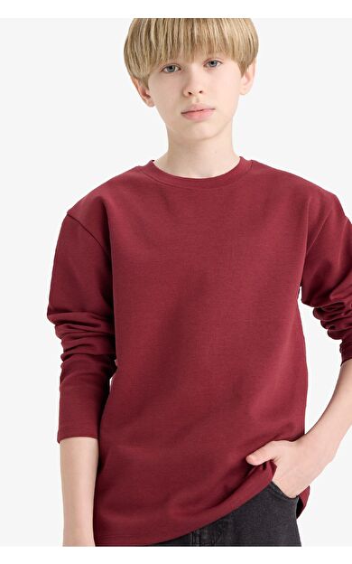 Erkek Çocuk Bisiklet Yaka Basic Düz Uzun Kollu Okul Tişörtü E9661A825AUBR194
