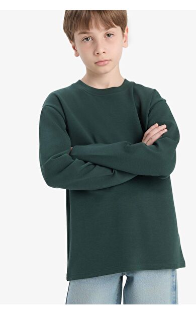 Erkek Çocuk Bisiklet Yaka Basic Düz Uzun Kollu Okul Tişörtü