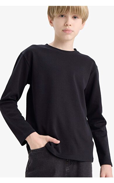 Erkek Çocuk Bisiklet Yaka Basic Düz Uzun Kollu Okul Tişörtü E9661A825AUNV86