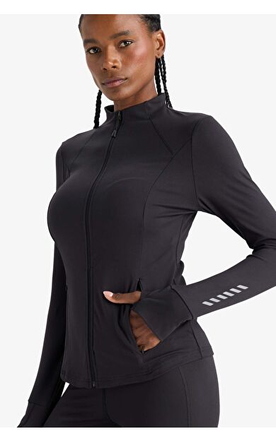DeFacto DeFactoFit Slim Fit Dar Kesim Dik Yaka Hırka E9676AX25AUBK81