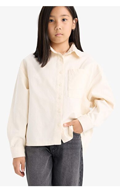 DeFacto Kız Çocuk Oversize Geniş Kalıp Pamuklu Uzun Kollu Gömlek