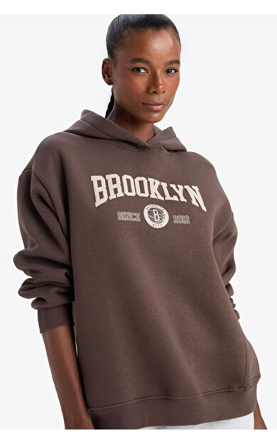 DeFacto DeFactoFit NBA Brooklyn Nets Oversize Fit Kapüşonlu Sporcu Sweatshirt
