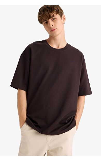 DeFacto Oversize Geniş Kalıp Bisiklet Yaka Kısa Kollu Tişört E9798AX25AUBN337