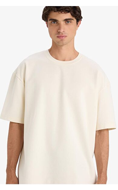 DeFacto Oversize Geniş Kalıp Bisiklet Yaka Kısa Kollu Kısa Kollu Tişört E9798AX25AUER235