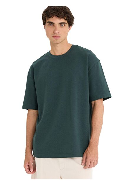 DeFacto Oversize Geniş Kalıp Bisiklet Yaka Kısa Kollu Tişört E9798AX25AUGN536