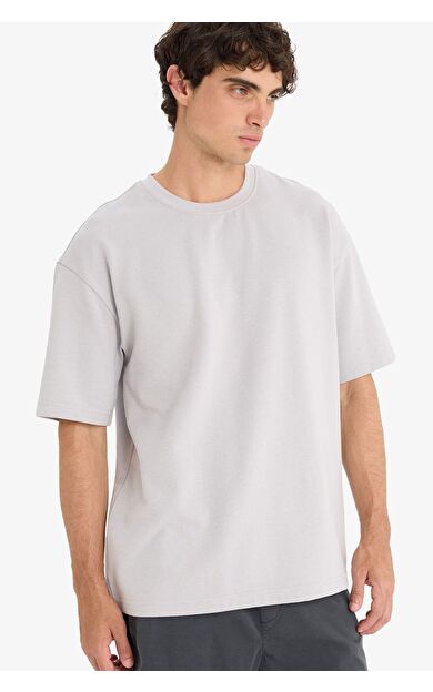 DeFacto Oversize Geniş Kalıp Bisiklet Yaka Kısa Kollu Tişört E9798AX25AUGR184