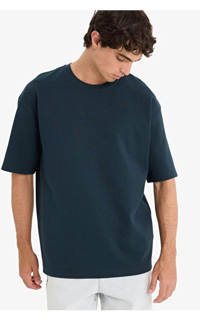 DeFacto Oversize Geniş Kalıp Bisiklet Yaka Kısa Kollu Tişört E9798AX25AUNV163