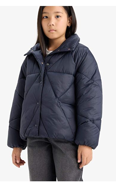 Kız Çocuk Çıtçıtlı Cepli Şişme Mont