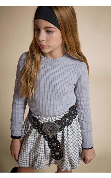 Kız Çocuk Fitted Bisiklet Yaka Ribana Kazak