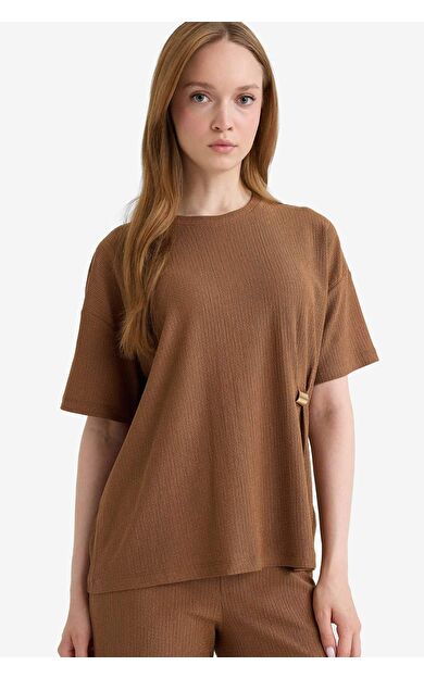 Regular Fit Bisiklet Yaka Bürümcük Kısa Kollu Tişört E9891AX25AUBN132