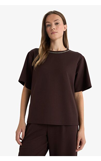 Regular Fıt Nakışlı Krep Tişört