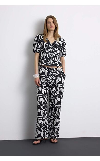 DeFacto Wide Leg Poplin Kumaş Pantolon Yüksek Bel Uzun Boy Geniş Paça