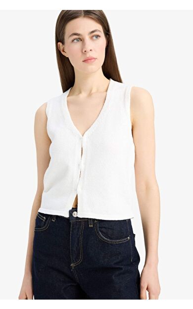 DeFacto Fitted V Yaka Basic Düz Düğmeli Yelek