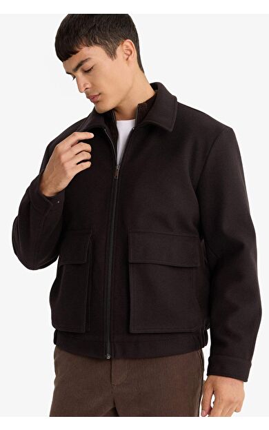 Regular Fit Gömlek Yaka Fermuarlı İç Cepli Mont