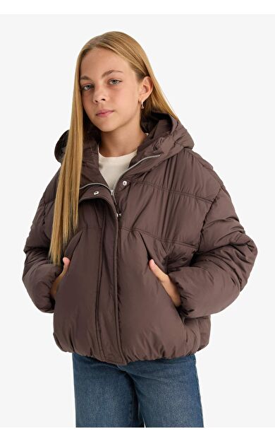 Kız Çocuk Su Geçirmez Kapüşonlu Fermuarlı Mont E9980A825AUBN130