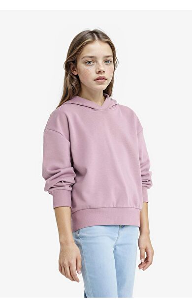 Kız Çocuk Relax Fit Kapüşonlu Basic Düz Sweatshirt F0008A825AUBR347