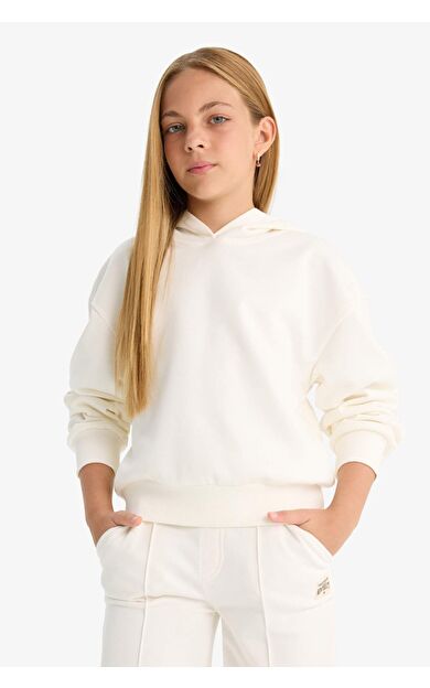 Kız Çocuk Relax Fit Kapüşonlu Basic Düz Sweatshirt F0008A825AUER99