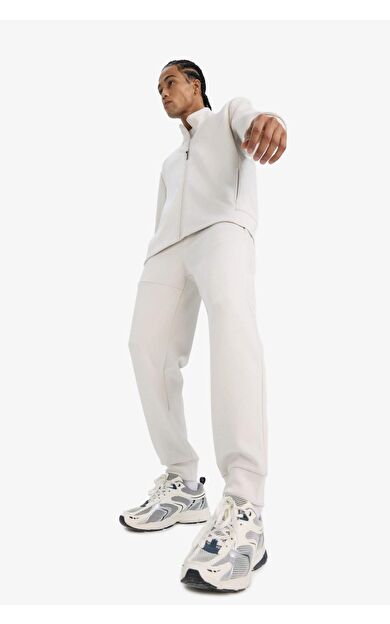 DeFactoFit Standart Fit Fermuar Cepli Düz Paça Skuba Dalgıç Kumaş Sporcu Jogger Eşofman Altı