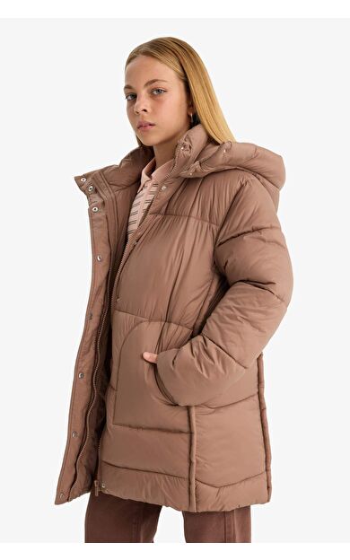 Kız Çocuk Su Geçirmez Kapüşonlu Parka