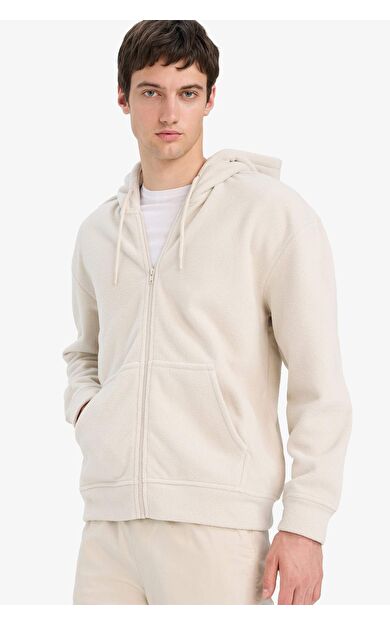 Boxy Fit Kapüşonlu Fermuarlı Polar Sweatshirt
