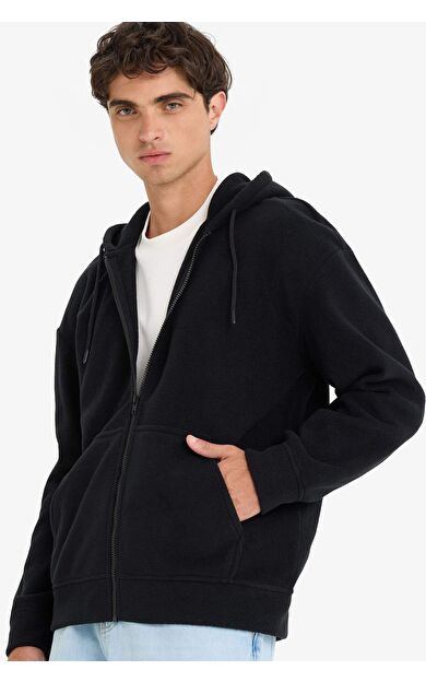 Boxy Fit Kapüşonlu Fermuarlı Polar Sweatshirt