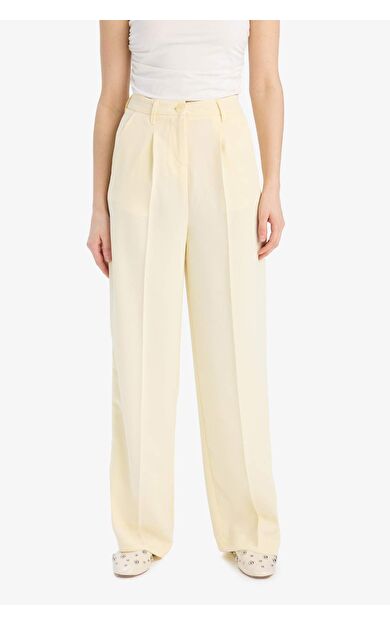 DeFacto Wide Leg Krep Kumaş Pantolon Cepli Yüksek Bel Uzun Boy Geniş Paça