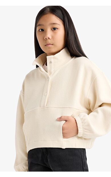 DeFacto Kız Çocuk Oversize Geniş Kalıp Çıtçıt Kapamalı Sweatshirt