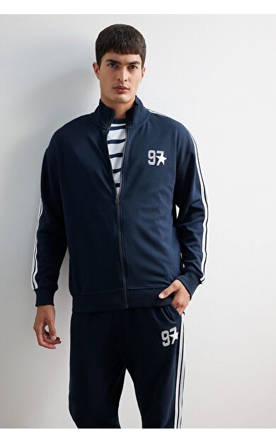 DeFacto Boxy Fit Dik Yaka Baskılı Fermuarlı Sweatshirt