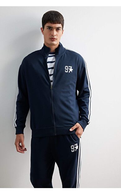 DeFacto Boxy Fit Dik Yaka Baskılı Fermuarlı Sweatshirt