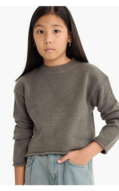 Kız Çocuk Standart Fit Bisiklet Yaka Triko Kazak