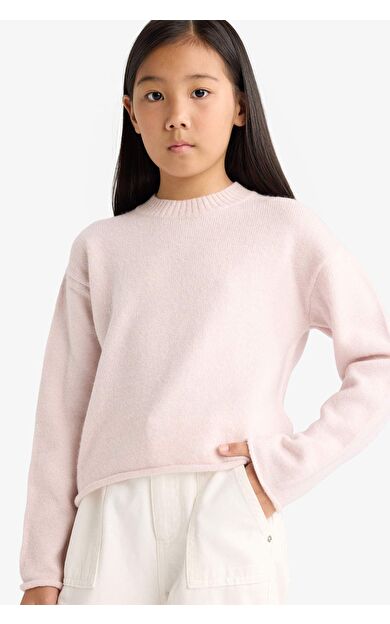 Kız Çocuk Standart Fit Bisiklet Yaka Triko Kazak