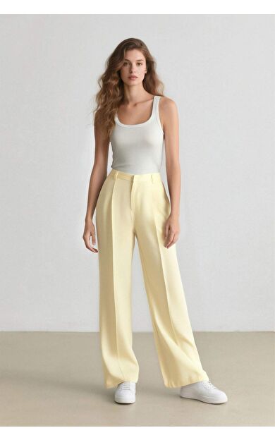 DeFacto Straight Fit Keten Kumaş Pantolon Yüksek Bel Uzun Boy