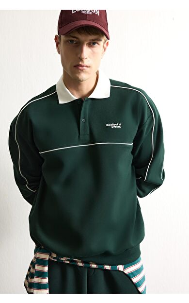 DeFacto Boxy Fıt Polo Yaka Baskılı Sweatshirt