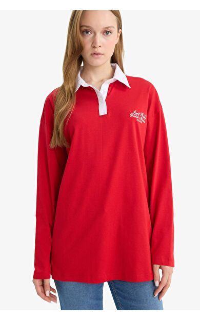 Regular Fit Polo Yaka İşlemeli Uzun Kollu Tunik