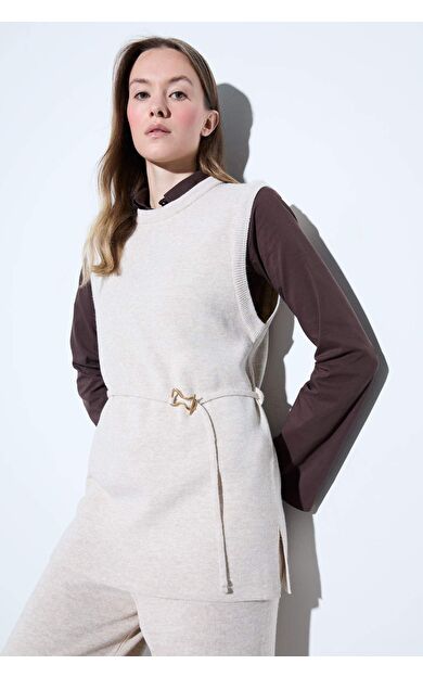 DeFacto Bisiklet Yaka Kemer Detaylı Triko Yelek