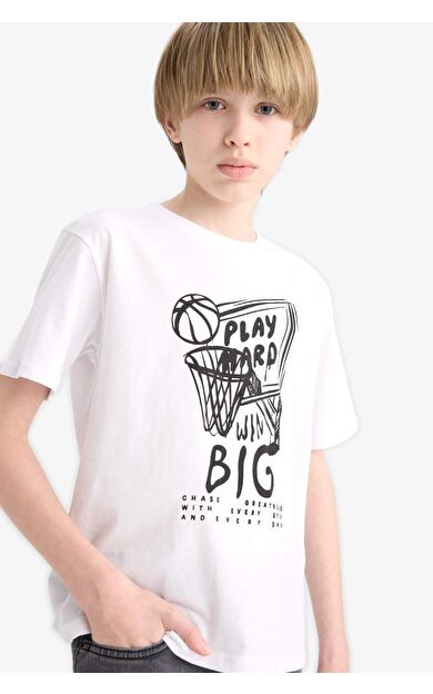 DeFacto Erkek Çocuk Bisiklet Yaka Baskılı Kısa Kollu Tişört F0170A825SMWT34