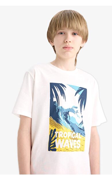 DeFacto Erkek Çocuk Bisiklet Yaka Baskılı Kısa Kollu Tişört F0171A825SMER105