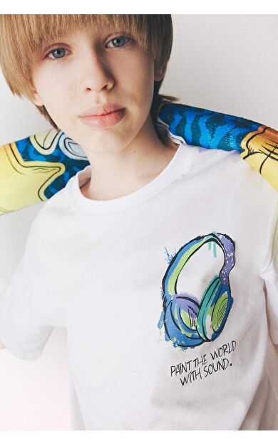 DeFacto Erkek Çocuk Bisiklet Yaka Baskılı Kısa Kollu Tişört F0177A825SMWT34