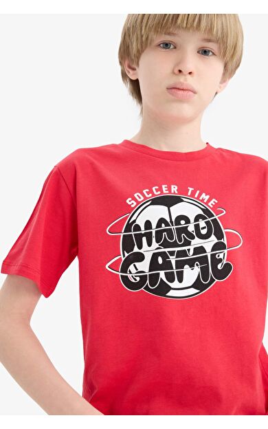 DeFacto Erkek Çocuk Bisiklet Yaka Baskılı Kısa Kollu Tişört F0178A825SMRD282