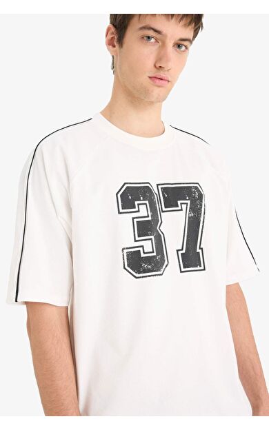 DeFacto %100 Pamuk Loose Fit Bisiklet Yaka Baskılı Kısa Kollu Tişört F0186AX25SMER105